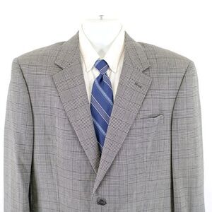 Jos A Bank Silk Wool Gray Glen Plaid 42L Sport Coat / Blazer 2 Button‎